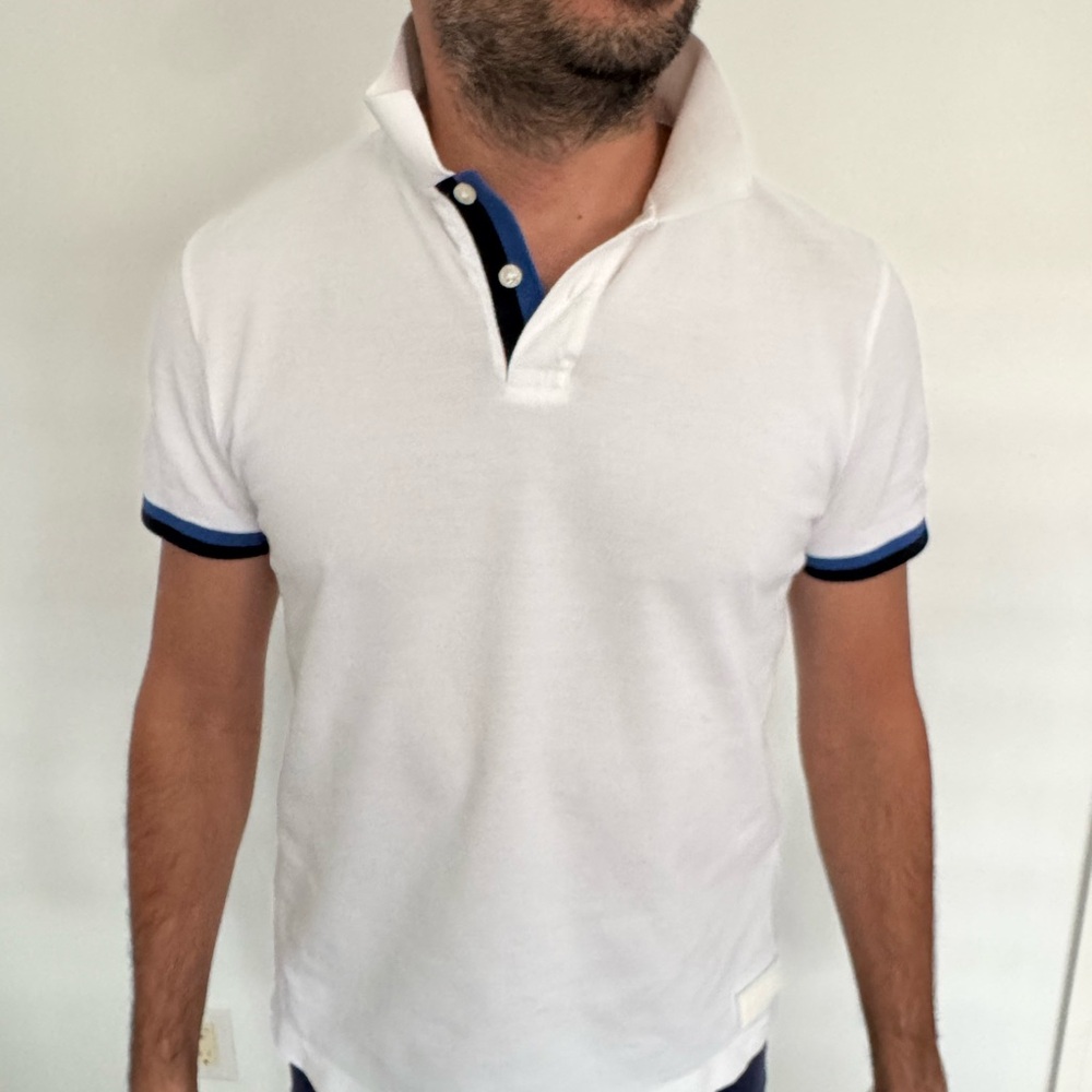 Hugo Boss White Polo with Blue Accents